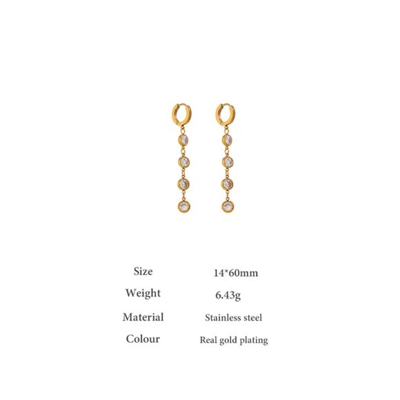 NEW 18K Gold Plated Diamond Drop Hoop Earrings - Picture 4 of 4